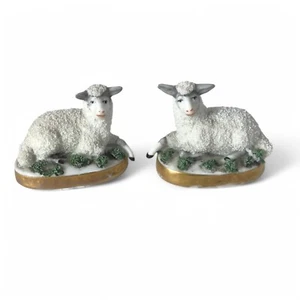 Coppia di statuine pecore in miniatura porcellana inglese Chelsea XVIII secolo - Foto 1 di 6