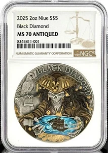 2025 Niue Black Diamond Pirate 2 oz .999 Silver Coin - NGC MS 70 Antiqued - Picture 1 of 9