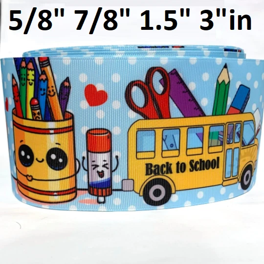 GROSGRAIN RIBBON 5/8", 7/8", 1.5", 3" Back to School Bus Printed - Image 1 of 1