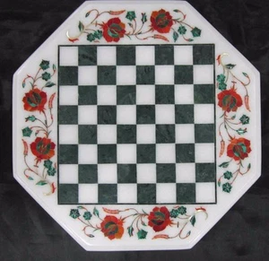 12" White Marble Chess Table Top Inlay Handicraft Work Home Decor  - Picture 1 of 3