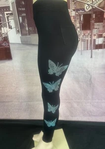 Chicme Black Leggings With Studs Butterfly design And Pockets Size S - Picture 1 of 5