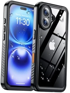 Compatible with Case Waterproof, Built-in Screen & iPhone 16 Black/Clear - Picture 1 of 7