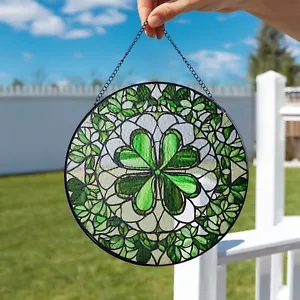 Shamrock Suncatcher Stained Glass, Suncatcher Shamrock Lucky Window Hanging Gift - Picture 1 of 4