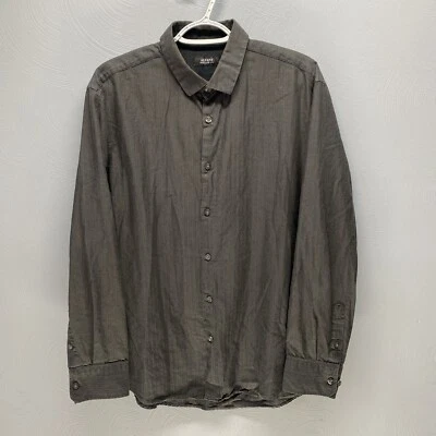 Alfani Black Regular Fit Ribbed Button Up Dress Shirt Size Large 44-46 Men's - Image 1 of 4