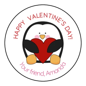 Happy Valentines penguin personalized  gift LABELS SEALS STICKERS 2inch - Picture 1 of 1
