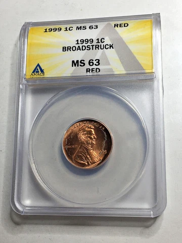 1999 MS63 RED Broadstruck Cents Anacs Error Coin Cover