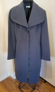 Women's Calvin Klein Large Boucle Collar Dark Gray 7-Button Trench Coat; Size 2 - Picture 1 of 7