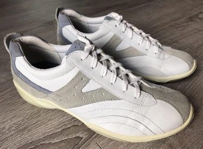 ECCO Casual Bone Gray Beige Blue Suede Leather Trim Sneaker Women's Sz. 8.5 39 - Image 1 of 4