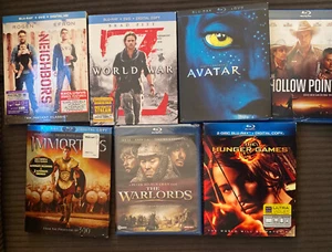 7 Blu-ray DVDs- Warlords. Immortals. Avatar. World War Z. Hunger Game, Neighbors - Foto 1 di 16
