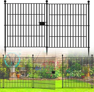 Outdoor Garden Fence with Gate,10 Panels 32In(H) X23.6Ft(L) No Dig Decorative Fe - Picture 1 of 7