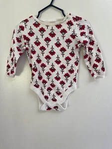 Old Navy Baby Girls Red Floral Cotton Thermal Long Sleeve Bodysuit White 6-12 M - Picture 1 of 5