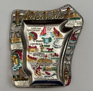 Vintage ARKANSAS Trinket Dish Tin Travel Souvenir Ashtray 1950s Art - Picture 1 of 2