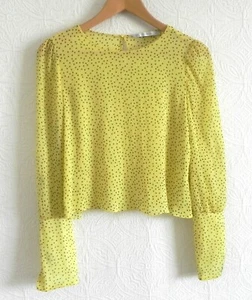 Zara Cropped Blouse Heart Pattern Crinkle Chiffon Long/Zip Sleeve L(fits M) - Picture 1 of 11
