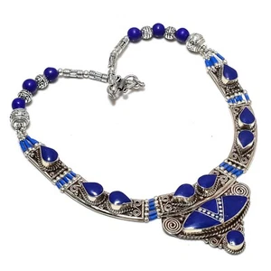 Collana boho nepalese gemma lapislazzuli argento sterling 925 gioielli per regalo - Foto 1 di 6
