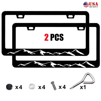 2X For Dodge Accessories Mountain Raised Car License Plate Frame Cover Black - Image 1 of 4