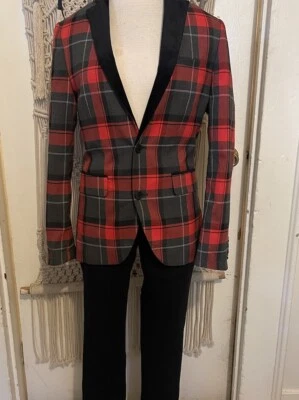 Blazer International Concepts Tartán a Cuadros Rojo y Negro Cuello Terciopelo Talla XS Foto 1 de 4