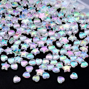 200 Pcs Acrylic Star & Heart Shape Beads, Clear Color AB, for DIY Jewelry Craft - Picture 1 of 7