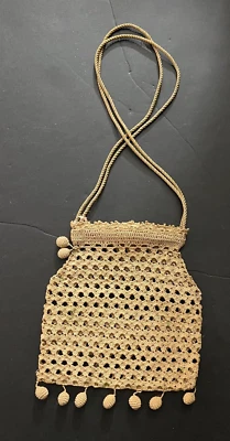 Antique 1900s Crochet Lace Hand Bag Purse Acorn Tassels Handmade Grannycore - Image 1 of 4
