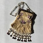 Victorian Trading Co Beaded Violets Evening Bag Ivory Handmade