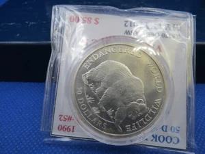 1990 SILVER COOK ISLANDS $50 GRIZZLY BEAR GEM MATTE PROOF ONLY 550 MINTED - Picture 1 of 3