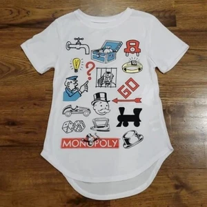 Womens Monopoly print white short sleeve tshirt size XS - Picture 1 of 4
