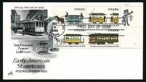 USA, SCOTT # 2059-2062, ARTCRAFT FDC COVER - ZIP BLOCK EARLY AMERICAN STREETCARS - Picture 1 of 1