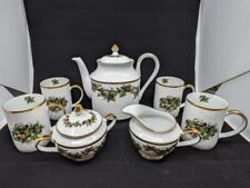 7 Piece Royal Gallery THE HOLLY and THE IVY Coffee Pot, Sugar & Creamer, 4 Mugs