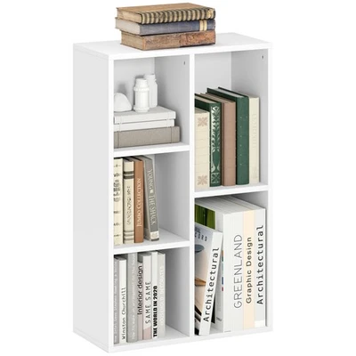 HOMCOM 2-Tier Bookshelf with 5 Open Storage Compartments, White - Image 1 of 4