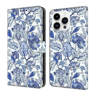 For Various Phone Card Wallet Case Bag Flip Stand Cover Painted Luxury Flower - Image 1 of 4