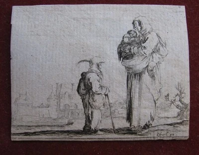 Stefano della Bella: Frau mit Kind 1650/Woman with Child Print Radierung - Bild 1 von 4