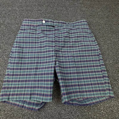 Vtg Higgins Shorts Mens 38 Blue Green Plaid Madras Flat Front Pockets Summer - Image 1 of 4