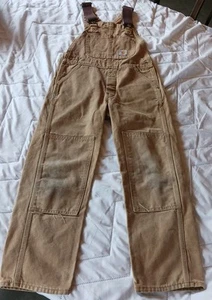 Carhartt Overalls Youth Size 8/10 ? Brown Canvas Bib Double Knee - Picture 1 of 9