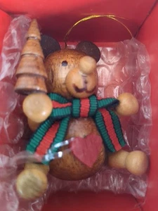 Vintage 2 Piece Bears Christmas Ornaments Wood Acrylic - Picture 1 of 7