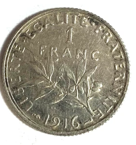 1916 France One Franc Silver Coin KM# 844.1 - Picture 1 of 2