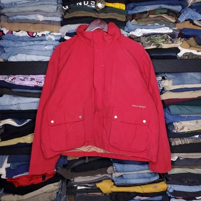 Винтажный Ralph Lauren Polo Sport куртка средний красный с капюшоном воротник укороченный нейлон - Изображение 1 из 4