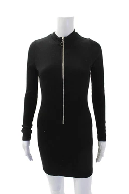 Vestido ajustado negro Monrow para mujer acanalado cuello falso cremallera manga larga talla XS Foto 1 de 4