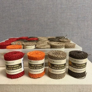 29 Rolls of Floral Garden Burlap Ribbon 2.5"×2yd-Tan, Brown, Orange, Red NWT - Picture 1 of 5