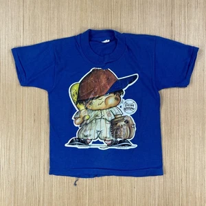 Vintage Sport Skwirts Shirt Boys 7 Blue Jimmy Blooper Graphic T Large Print 70s - Picture 1 of 13