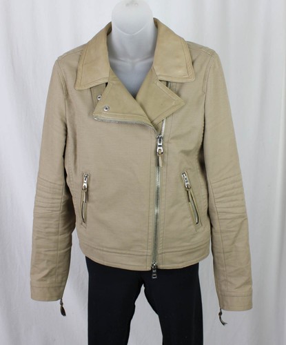 Giacca Coach donna cammello marrone cotone pelle orlo zip intera manica lunga media