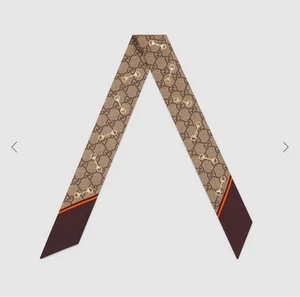 Gucci GG Print Horsebit Silk Neck Bow - Classic Gold - - Picture 1 of 5