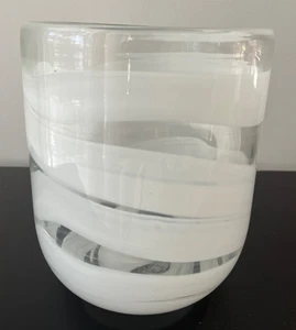 WILLIAMS-SONOMA Home Thick Clear Glass 8.25" VASE White Swirls Murano Style - Picture 1 of 8