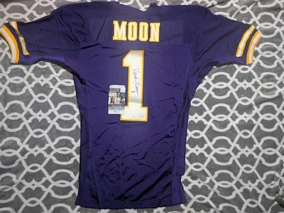 Camiseta deportiva 1994 emitida por TBTC Warren Moon Minnesota Vikings 75th JSA automática Foto 1 de 4