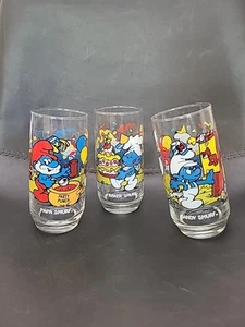 1983 smurf glasses Papa Smurf, Handy Smuf And Baker Smurf - set of 3 - Photo 1/10