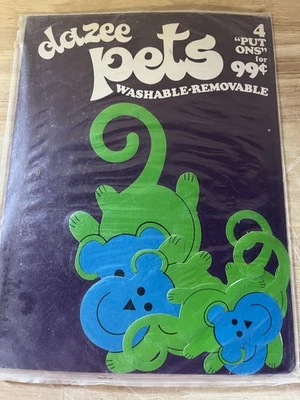 De colección Nuevo de Lote Antiguo 1968 Dazee Pets Put Ons Monos Verdes y Azules Foto 1 de 4