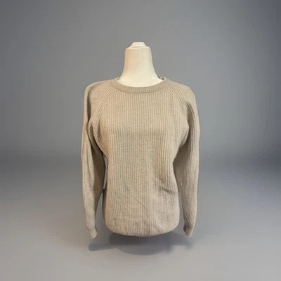 复古水晶神户毛衣,罗纹长袖套头,米色/象牙色。 — 第 1/4 张图片