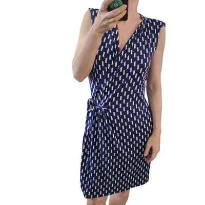 Vestido envolvente de seda Callista estampado Diane Von Furstenberg 4 azul y blanco cóctel Foto 1 de 4