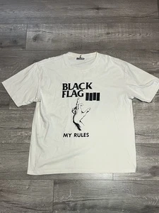 Camicia bianca punk vintage anni 80 90 bandiera nera My Rules SST Records logo taglia XL - Foto 1 di 5