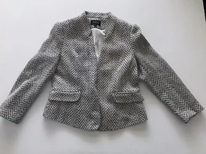 PING PONG Black White Herringbone Short Lined Faux Pocket Jacket 12 #25 - Picture 1 of 7