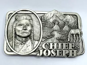 RARE Vtg History 1982 Siskiyou Chief Joseph Belt Buckle with Joseph Tooled Belt - Picture 1 of 6