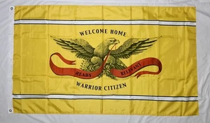 Welcome Home Warrior Citizen Flag 3x5 FT Yellow Troops Military Eagle Ribbon USA - Picture 1 of 8
